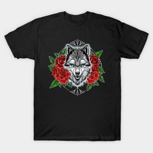 Wolf and red rose T-Shirt